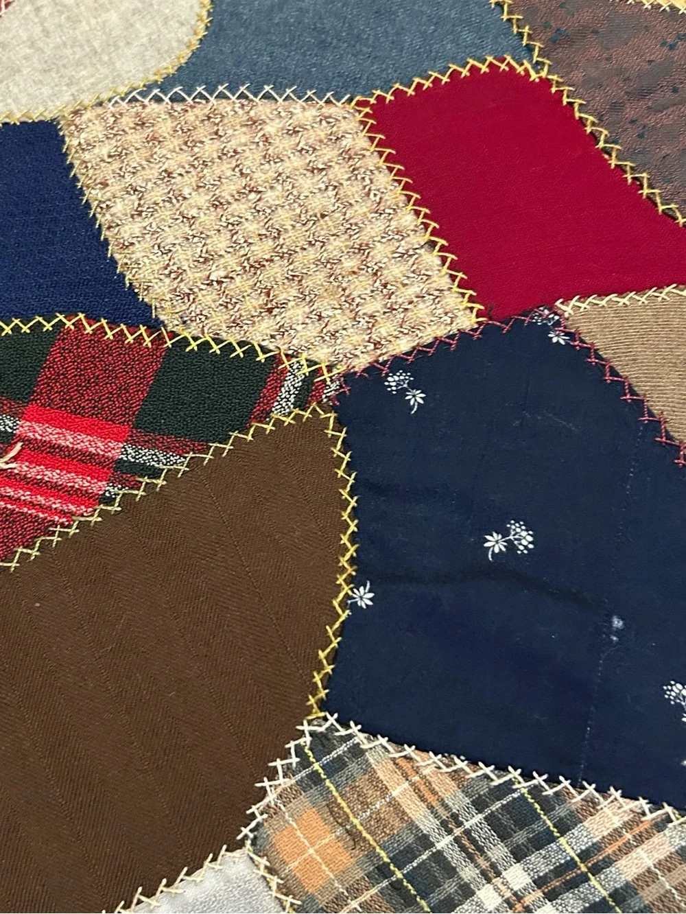 Antique Handmade Crazy Quilt, Folk Art, Hand Tied, Cottagecore Farmhouse 60x76